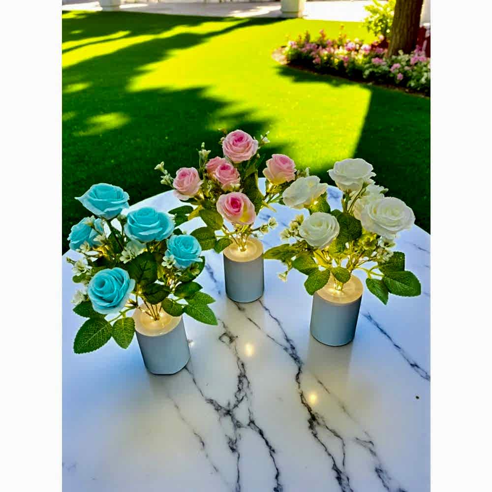 Gül Aranjmanı Tasarımlı Dekoratif Led Işıklı Lamba 30 cm x 7,5 cm