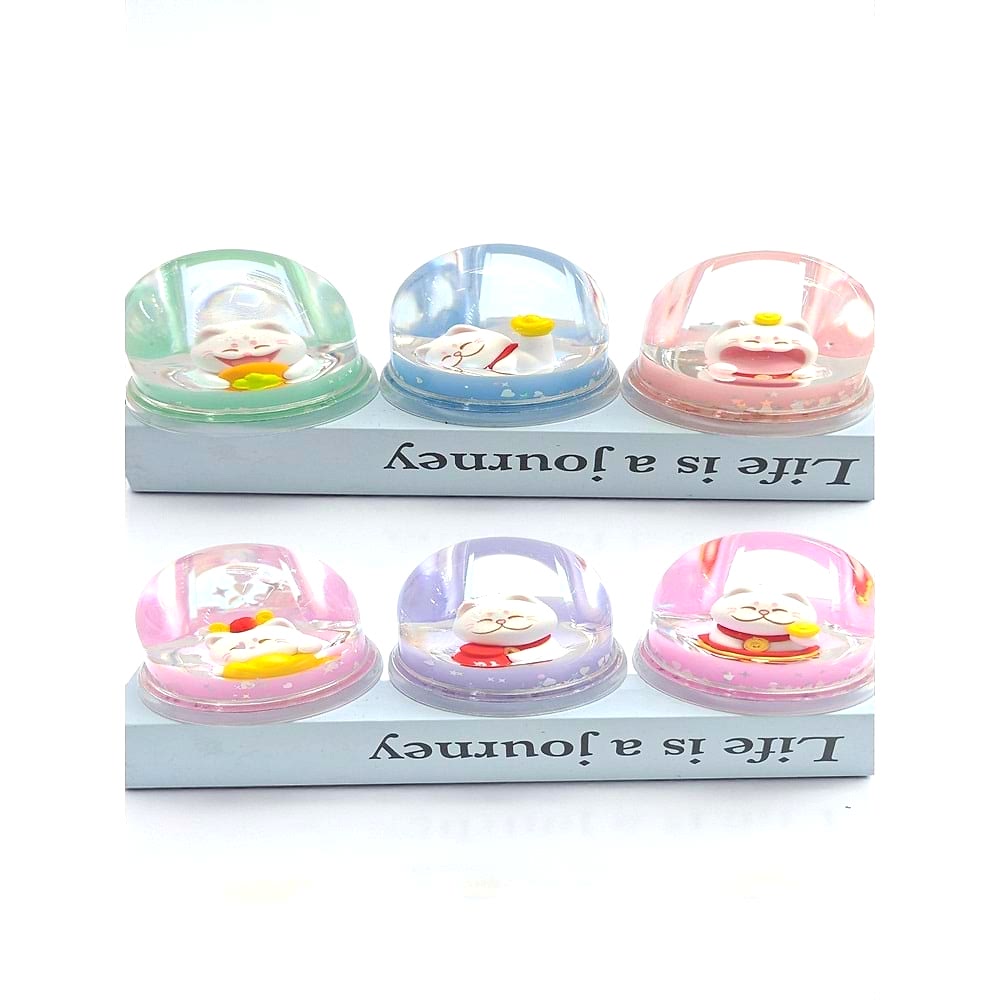Şans Kedisi (Maneki-Neko) Sulu Kalemlik – Kar Küresi Efektli Uğur Dekoru (8 cm)