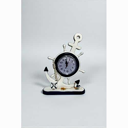 Dekoratif Marin Ahşap Dümen Çapa Masa Saati – Nautical Tarz 33x22 cm