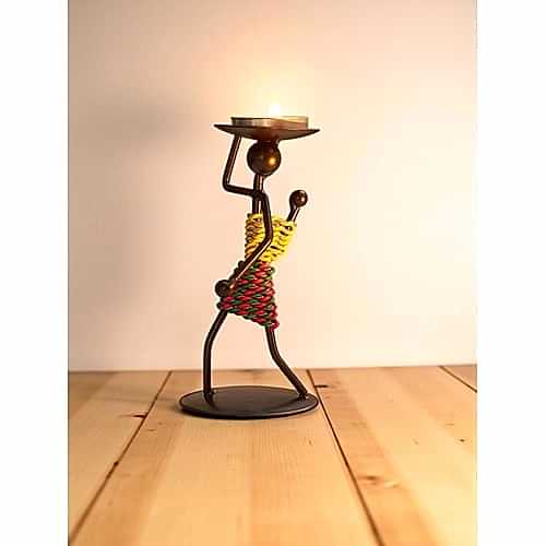 Retro Afrika Temalı Demir Mumluk / Şamdan Tutucu - Masaüstü Dekor (Yükseklik 13 cm)