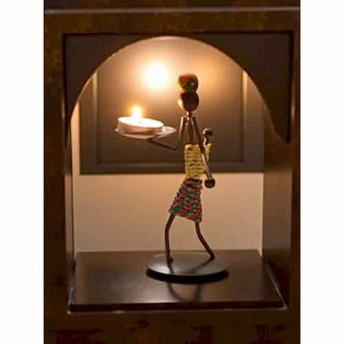 Retro Etnik Afrika Figürlü Demir Mumluk / Şamdan Tutucu - Masaüstü Dekor (Yükseklik 15 cm)