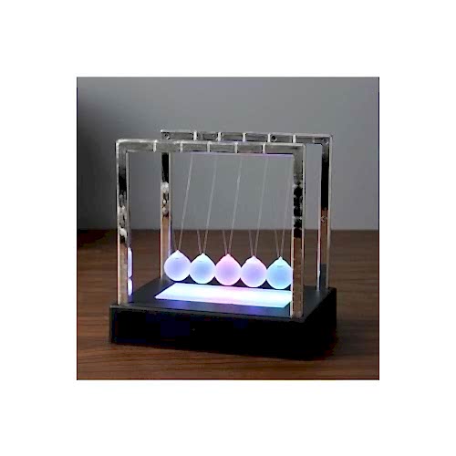 LED Işıklı Newton Beşiği – Renkli Şeffaf Denge Topları, Pilli Masaüstü Dekoratif Aksesuar