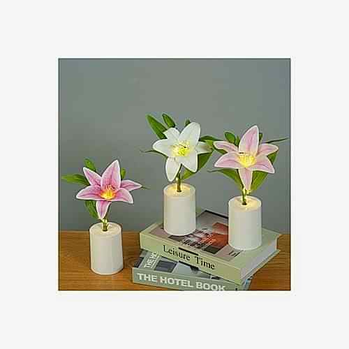 Zambak Gece Lambası Yaratıcı Dekorasyon Çiçek Yatak Odası Dekorasyon LED Çiçek Buketi 28 cm X 7,5 cm