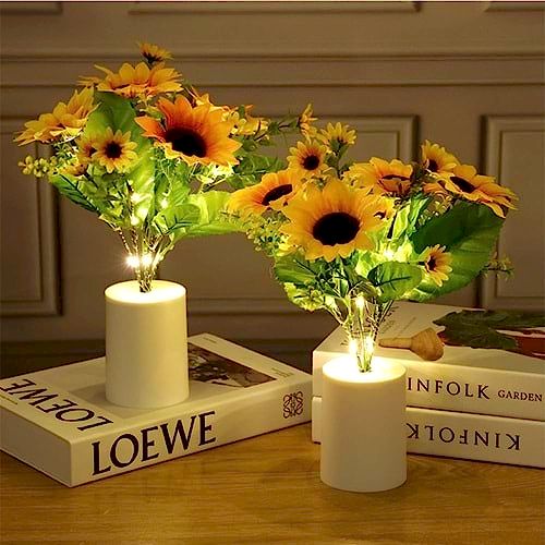 Günebakan Çiçeği (Ayçiçeği) Tasarımlı Dekoratif Led Işıklı Lamba 27,5 cm x 7,5 cm