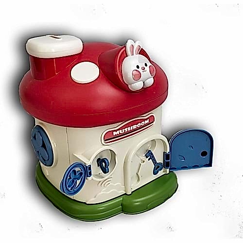 Anahtarlı Mantar Ev Kumbara – Sevimli Tavşan Figürlü Çocuk Tasarruf Kutusu 20 cm x 20 cm x 23 cm