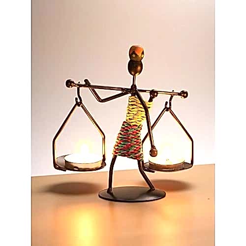 Retro Afrika Temalı Denge Mumluk / Çift Şamdan Tutucu - Masa Dekoru (Yükseklik 14.5 cm)