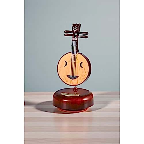 Ahşap Görünümlü Çin Pipası Tasarımlı Dönen Müzik Kutusu – Telli Çalgı Modeli Retro Dekoratif Hediye (18,5 cm)