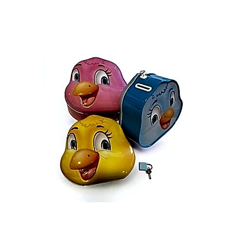 Sevimli Ördek Yavrusu Tasarımlı Kilitli Metal Kumbara – 15x15x7.5 cm, Renkli, Dayanıklı